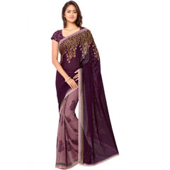 Mayawye Women's Faux Georgette Printed Saree With Unstitched Blouse 5.5Mtr (Wine)