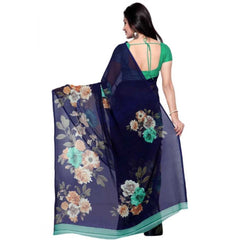 Mayawye Women's Faux Georgette Printed Saree With Unstitched Blouse 5.5Mtr (Blue)