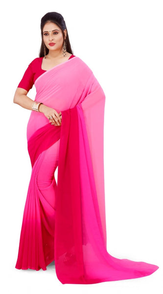 Mayawye Women's Georgette Solid Saree With Unstitched Blouse 5.5Mtr (Pink)