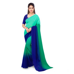 Mayawye Women's Georgette Solid Saree With Unstitched Blouse 5.5Mtr (Turquoise Green)