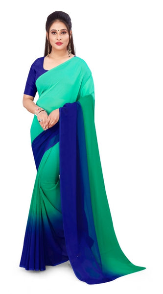 Mayawye Women's Georgette Solid Saree With Unstitched Blouse 5.5Mtr (Turquoise Green)