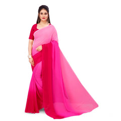 Mayawye Women's Georgette Solid Saree With Unstitched Blouse 5.5Mtr (Pink)