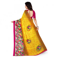 Mayawye Women's Faux Georgette Printed Saree With Unstitched Blouse 5.5Mtr (Yellow)