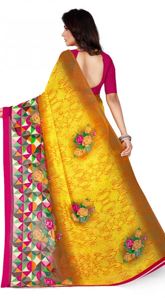 Mayawye Women's Faux Georgette Printed Saree With Unstitched Blouse 5.5Mtr (Yellow)