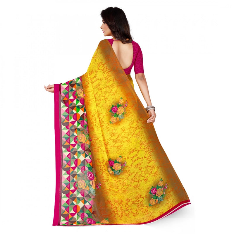 Mayawye Women's Faux Georgette Printed Saree With Unstitched Blouse 5.5Mtr (Yellow)