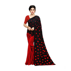 Mayawye Women's Georgette Printed Saree With Unstitched Blouse 5.5Mtr (Red)