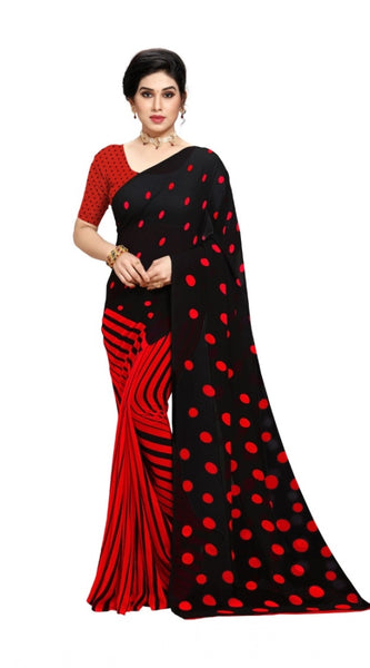 Mayawye Women's Georgette Printed Saree With Unstitched Blouse 5.5Mtr (Red)