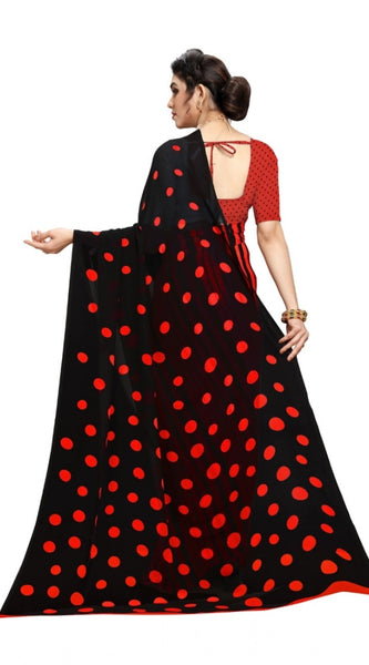 Mayawye Women's Georgette Printed Saree With Unstitched Blouse 5.5Mtr (Red)