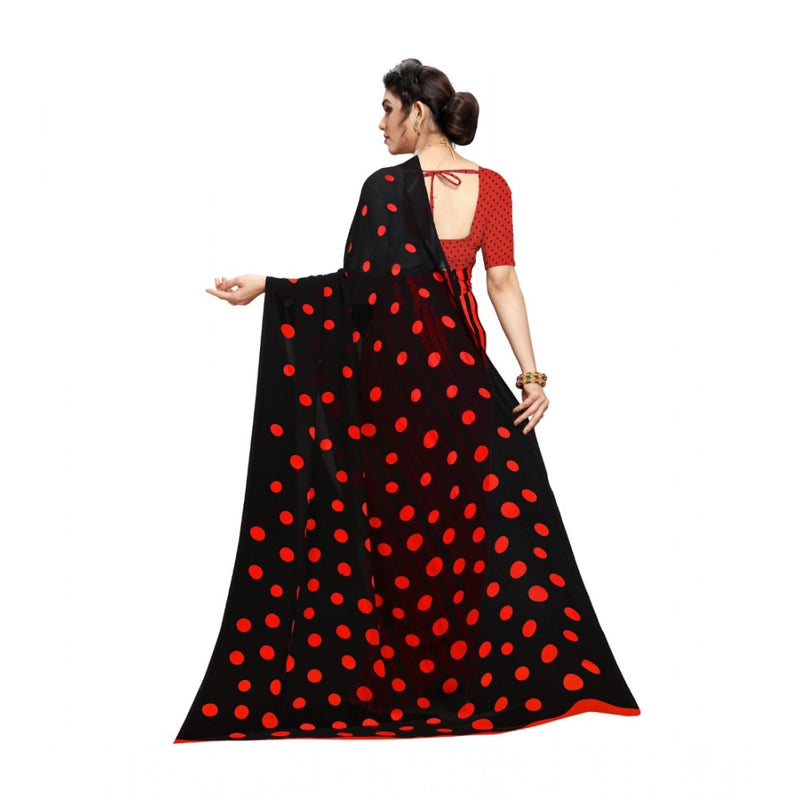 Mayawye Women's Georgette Printed Saree With Unstitched Blouse 5.5Mtr (Red)