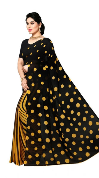 Mayawye Women's Georgette Printed Saree With Unstitched Blouse 5.5Mtr (Yellow)