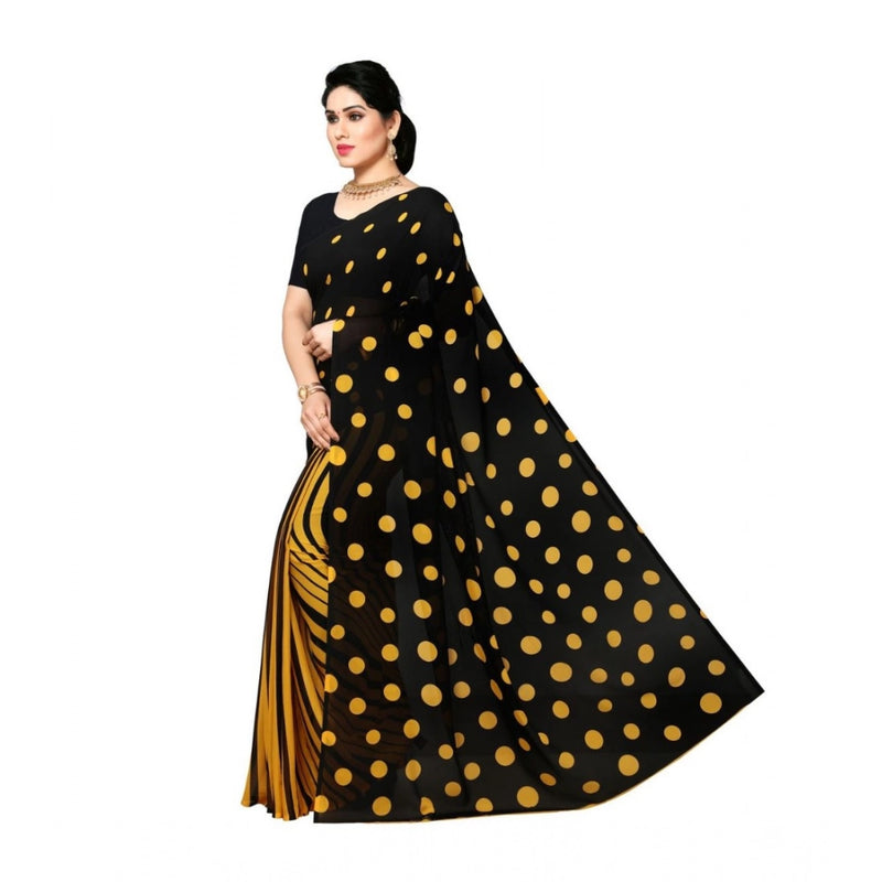 Mayawye Women's Georgette Printed Saree With Unstitched Blouse 5.5Mtr (Yellow)