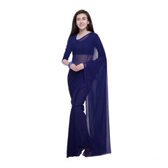 Mayawye Women's Dyed Solid Saree With Unstitched Blouse 5.5Mtr (Dark Blue)