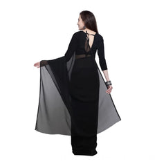 Mayawye Women's Dyed Solid Saree With Unstitched Blouse 5.5Mtr (Black)