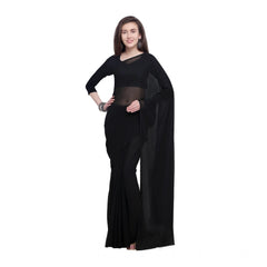 Mayawye Women's Dyed Solid Saree With Unstitched Blouse 5.5Mtr (Black)
