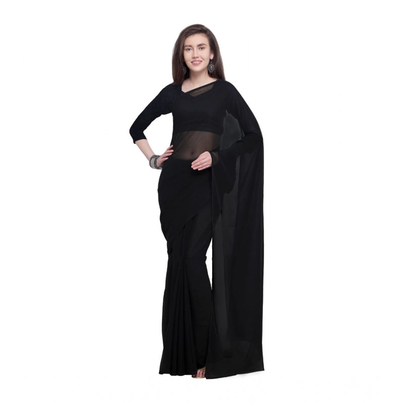 Mayawye Women's Dyed Solid Saree With Unstitched Blouse 5.5Mtr (Black)
