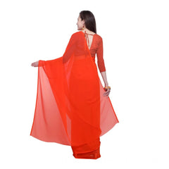 Mayawye Women's Dyed Solid Saree With Unstitched Blouse 5.5Mtr (Orange)