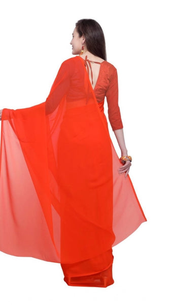 Mayawye Women's Dyed Solid Saree With Unstitched Blouse 5.5Mtr (Orange)