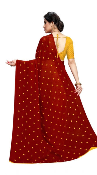 Mayawye Women's Georgette Printed Saree With Unstitched Blouse 5.5Mtr (Red)
