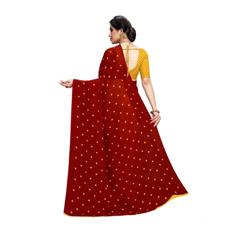 Mayawye Women's Georgette Printed Saree With Unstitched Blouse 5.5Mtr (Red)