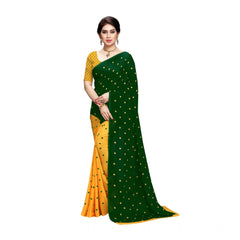 Mayawye Women's Georgette Printed Saree With Unstitched Blouse 5.5Mtr (Green)