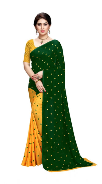 Mayawye Women's Georgette Printed Saree With Unstitched Blouse 5.5Mtr (Green)
