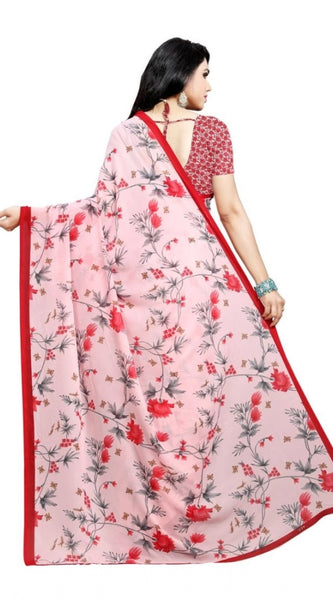 Mayawye Women's Georgette Printed Saree With Unstitched Blouse 5.5Mtr (Peach)
