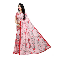 Mayawye Women's Georgette Printed Saree With Unstitched Blouse 5.5Mtr (Peach)