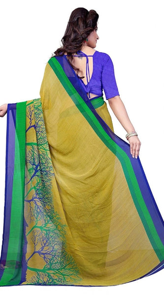 Mayawye Women's Faux Georgette Printed Saree With Unstitched Blouse 5.5Mtr (Green)