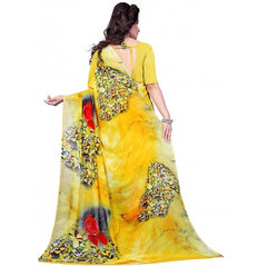 Mayawye Women's Faux Georgette Printed Saree With Unstitched Blouse 5.5Mtr (Yellow)