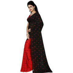 Mayawye Women's Faux Georgette Printed Saree With Unstitched Blouse 5.5Mtr (Red black)