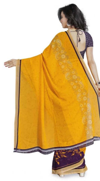 Mayawye Women's Faux Georgette Printed Saree With Unstitched Blouse 5.5Mtr (Yellow)