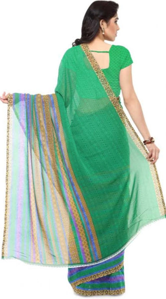 Mayawye Women's Faux Georgette Printed Saree With Unstitched Blouse 5.5Mtr (Green)