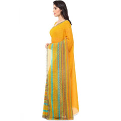 Mayawye Women's Faux Georgette Printed Saree With Unstitched Blouse 5.5Mtr (Yellow)