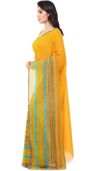 Mayawye Women's Faux Georgette Printed Saree With Unstitched Blouse 5.5Mtr (Yellow)