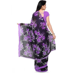 Mayawye Women's Faux Georgette Printed Saree With Unstitched Blouse 5.5Mtr (Purple)