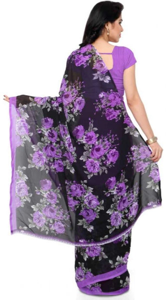 Mayawye Women's Faux Georgette Printed Saree With Unstitched Blouse 5.5Mtr (Purple)