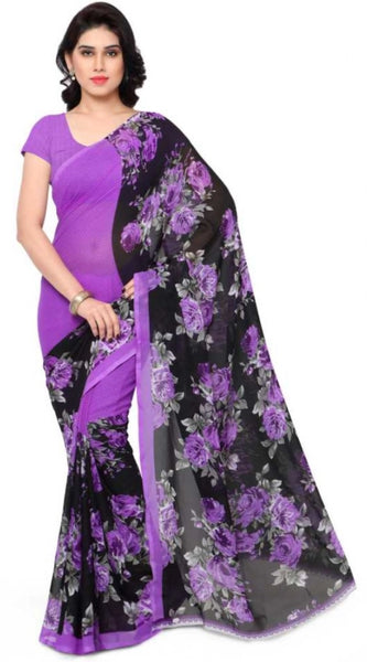 Mayawye Women's Faux Georgette Printed Saree With Unstitched Blouse 5.5Mtr (Purple)