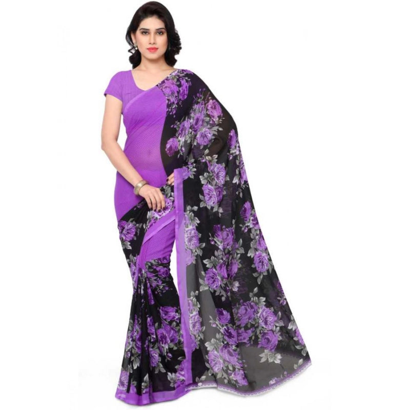 Mayawye Women's Faux Georgette Printed Saree With Unstitched Blouse 5.5Mtr (Purple)
