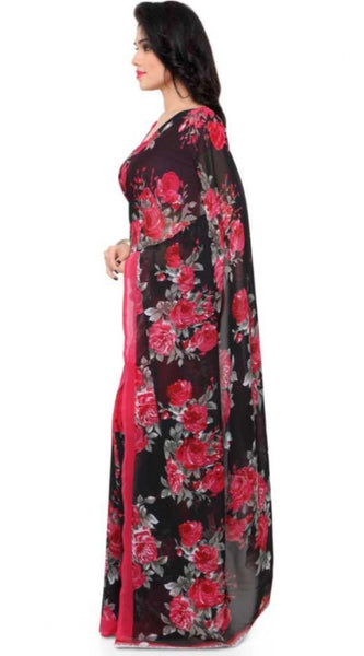 Mayawye Women's Faux Georgette Printed Saree With Unstitched Blouse 5.5Mtr (Pink)