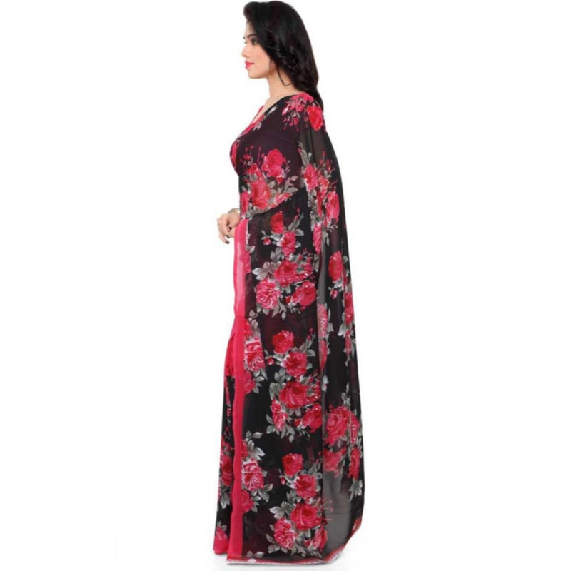 Mayawye Women's Faux Georgette Printed Saree With Unstitched Blouse 5.5Mtr (Pink)
