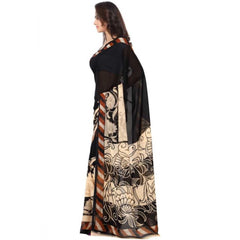 Mayawye Women's Faux Georgette Printed Saree With Unstitched Blouse 5.5Mtr (Black)