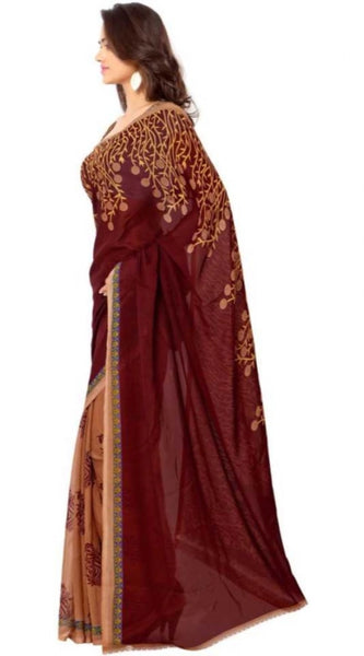 Mayawye Women's Faux Georgette Printed Saree With Unstitched Blouse 5.5Mtr (Red)