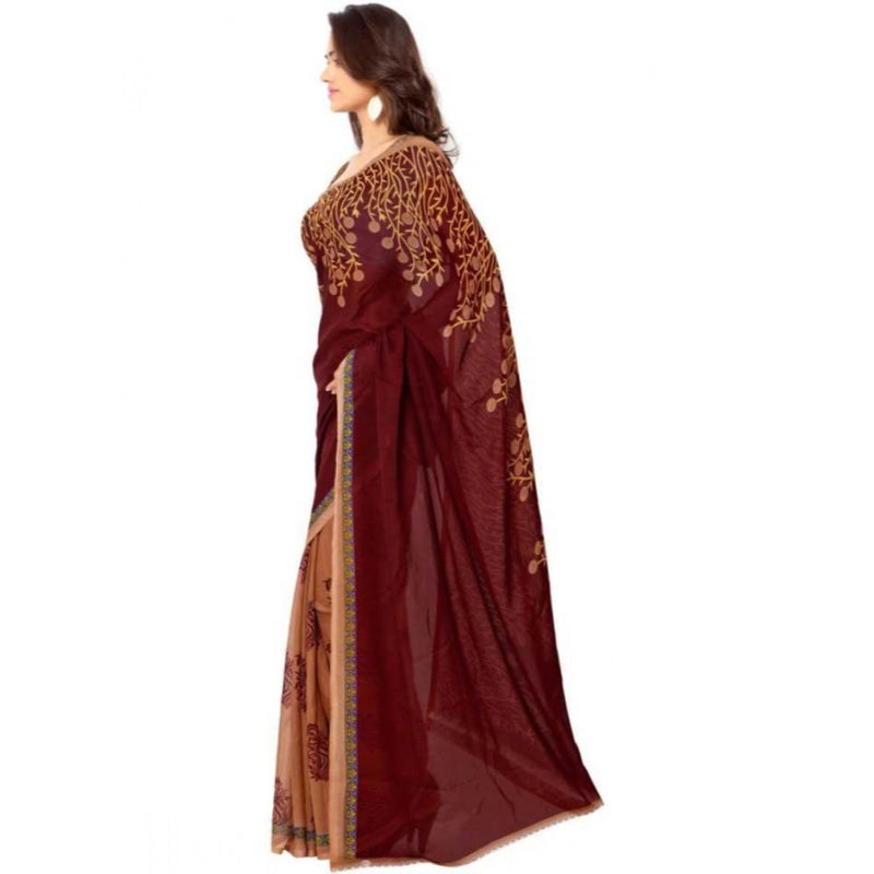 Mayawye Women's Faux Georgette Printed Saree With Unstitched Blouse 5.5Mtr (Red)