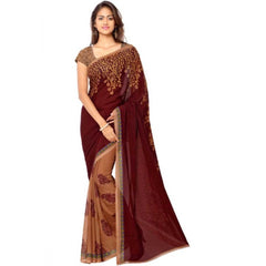 Mayawye Women's Faux Georgette Printed Saree With Unstitched Blouse 5.5Mtr (Red)