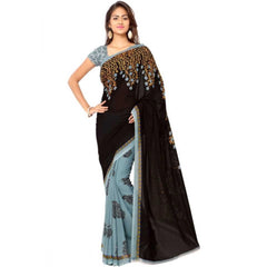 Mayawye Women's Faux Georgette Printed Saree With Unstitched Blouse 5.5Mtr (Brown)