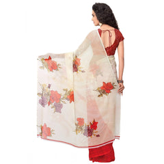 Mayawye Women's Faux Georgette Printed Saree With Unstitched Blouse 5.5Mtr (Red)