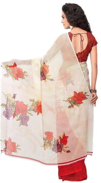 Mayawye Women's Faux Georgette Printed Saree With Unstitched Blouse 5.5Mtr (Red)
