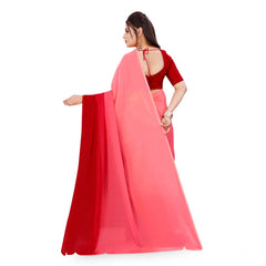 Mayawye Women's Georgette Solid Saree With Unstitched Blouse 5.5Mtr (Pink)