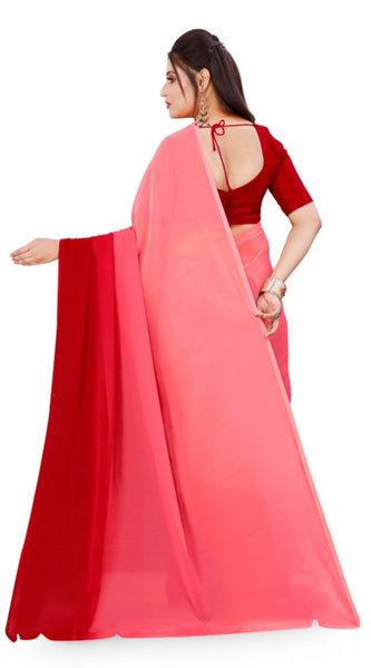 Mayawye Women's Georgette Solid Saree With Unstitched Blouse 5.5Mtr (Pink)