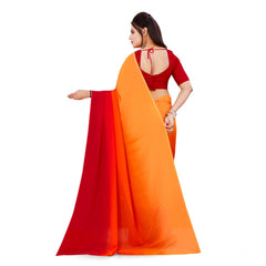 Mayawye Women's Georgette Solid Saree With Unstitched Blouse 5.5Mtr (Orange)